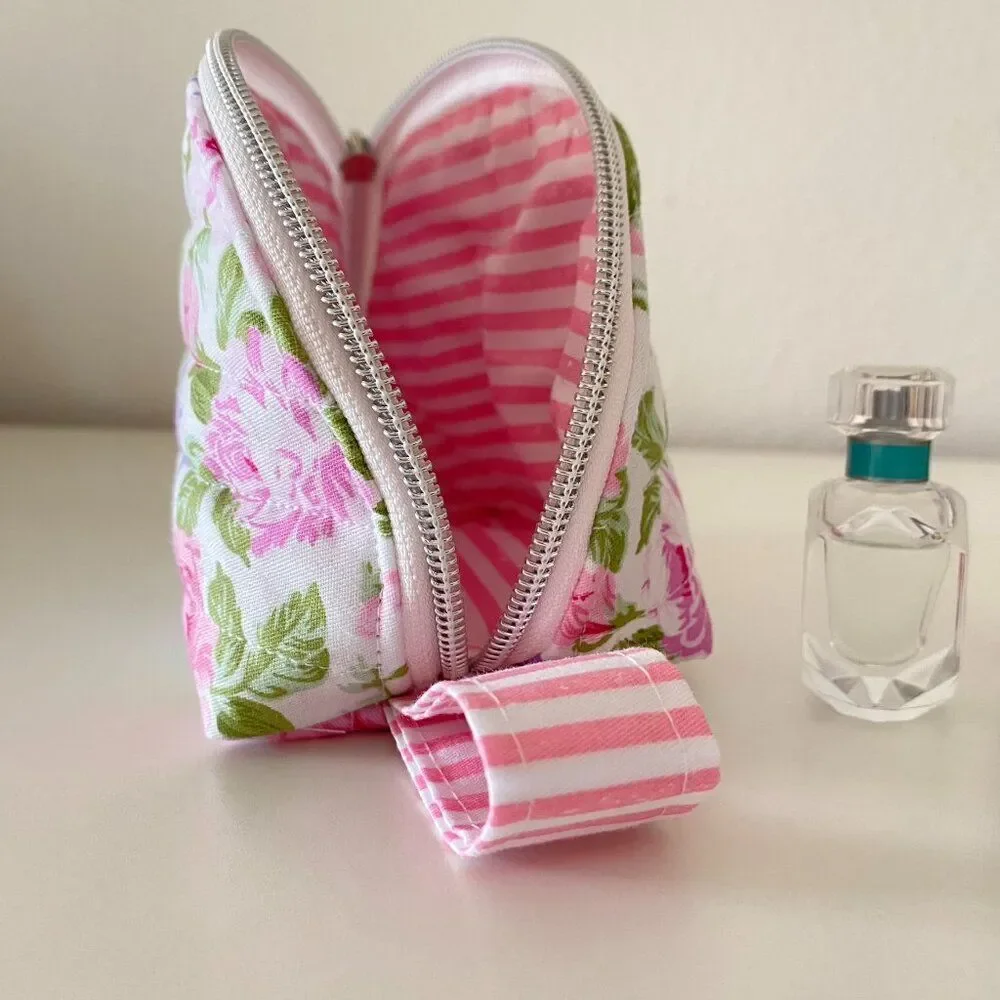 Set Cosmetic bag & Keychain‎ Bracelet Floral Cotton Fabric Handmade